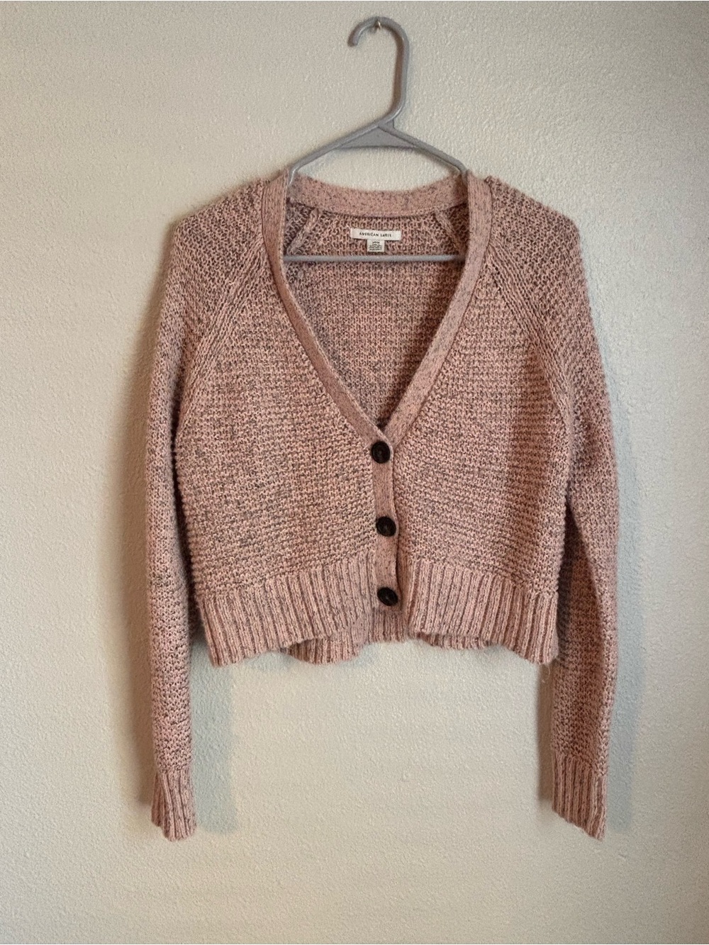 American Eagle Cozy Cropped V-Neck Cardigan Sweater - Blush Pink